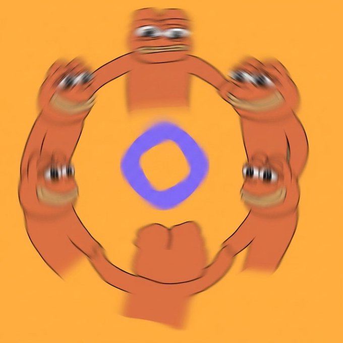 The image features a cartoon illustration of five orange characters arranged in a circle, with one character holding up a blue object that has an "O" shape. The background color is yellow, which contrasts with the orange characters and the blue object. The caption below the image reads, "Gbob Reminder its day #51 of @BobMonad and he's undervalued".