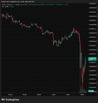 A TradingView candlestick chart of BONK/USDT on Binance showing a sharp price drop with the current price highlighted at 0.00000154.