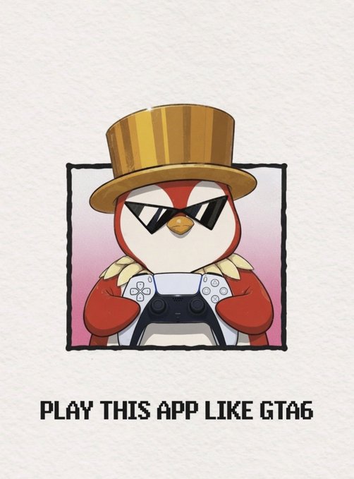 The image is a "Fake Fan Art" meme featuring a stylized owl character wearing a top hat and sunglasses, holding a PS5 controller, with the caption "PLAY THIS APP LIKE GTA6."

The post critiques creators who merely copy trending templates—like this meme format—rather than producing original work, suggesting those chasing trends aren't genuine creators.