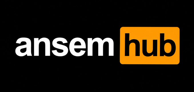 Logo for "ansem hub" displayed in white lowercase text with an orange rounded rectangle containing "hub" on a black background.