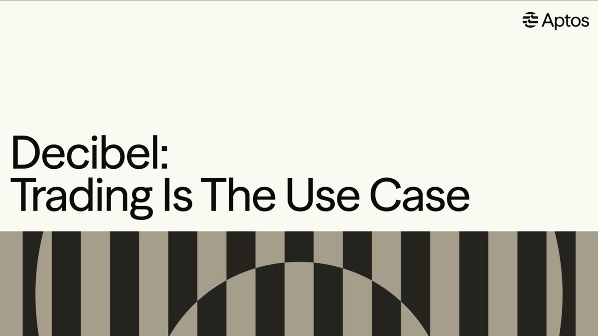 This image displays the title "Decibel: Trading Is The Use Case" with the Aptos logo, relating to a discussion about decentralized trading on the Aptos blockchain.