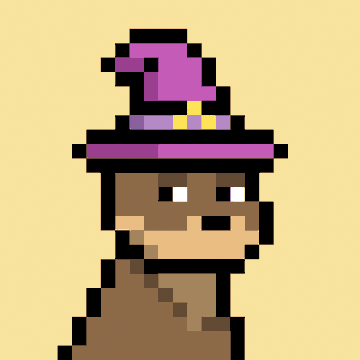 A pixel art depiction of a brown Shiba Inu dog wearing a purple wizard-style hat with a yellow buckle, set against a pale yellow background. The image represents the "Doginal Dog," an NFT character on the Dogecoin blockchain, symbolizing the post's message of pride and resilience in the crypto market.