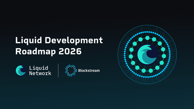 The image is a slide titled "Liquid Development Roadmap 2026" featuring logos for Liquid Network and Blockstream, alongside a teal circular design with a wave emblem—serving as a title card for the blog post about Blockstream's research into a BitVM-style 1-of-n bridge to reduce trust assumptions on the Liquid network.