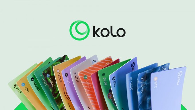 The image features a grid of various colored banknotes stacked together against a green background, creating an interesting visual. The top left corner of the image shows a prominent logo for Kolo, while the rest of the grid continues with each bill denomination separated into its own stack. The focus on this unusual arrangement and color combination ties back to the post's central theme - the global financial experience offered by Kolo.
