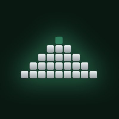A simple digital icon depicting a stack of gray blocks arranged in a pyramid shape against a dark background.