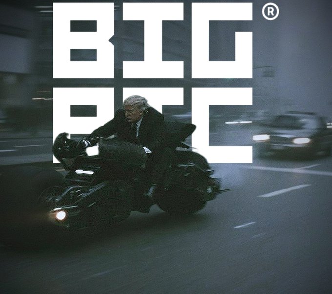A promotional cover featuring an older man in a suit riding a futuristic motorcycle on a city street, with the large text "BIGBIZ" overlaid.