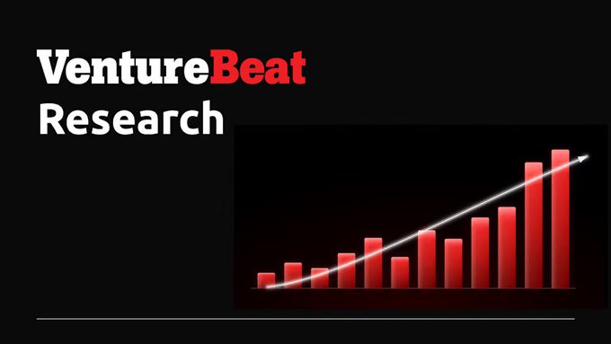 Black graphic with the text 'VentureBeat Research' next to a red bar chart showing an upward growth trend with an arrow.