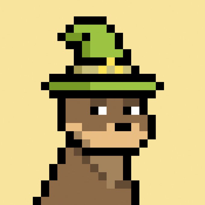 A pixel art character wearing a green cap with a yellow accent, resembling a retro video game sprite, set against a plain tan background.