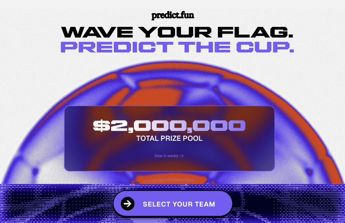 The image features a soccer ball with the text "wave your flag, predict the cup." The background of the image is white, which contrasts with the blue and red colors of the soccer ball. There are also some numbers written below the soccer ball, possibly indicating a scoring system or statistics related to the game.