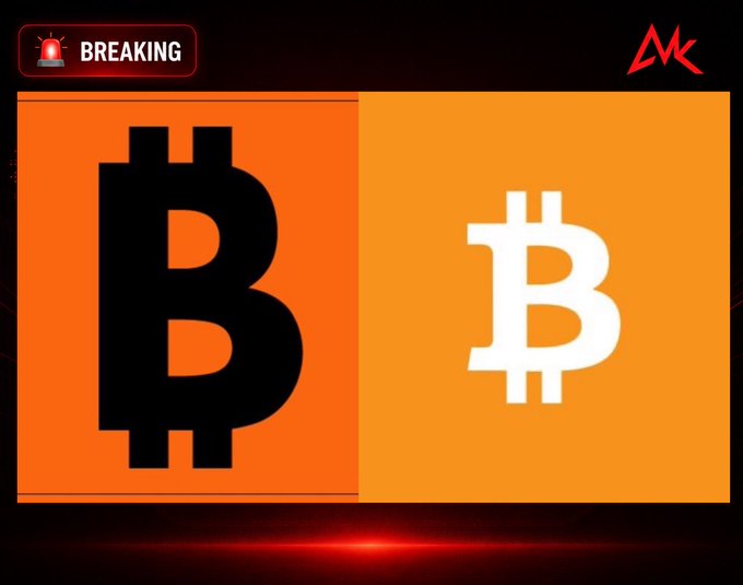 Breaking news style graphic showing two Bitcoin logos side by side on orange backgrounds, with a red 'BREAKING' alert banner at the top.