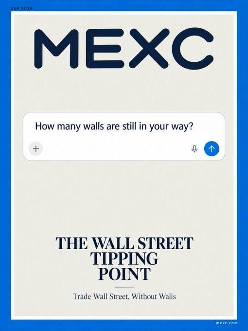 The MEXC ad features a search bar asking "How many walls are still in your way?" above the tagline "THE WALL STREET TIPPING POINT — Trade Wall Street, Without Walls." It visually reinforces the post's theme of dismantling barriers, framing MEXC as a platform that lets users bypass traditional Wall Street obstacles.
