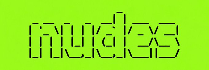 A stylized, stenciled black text reading "NUDIES" on a bright lime green background, serving as the branded logo for the $NUDES meme token referenced in the post about the Robinhood Chain ecosystem.