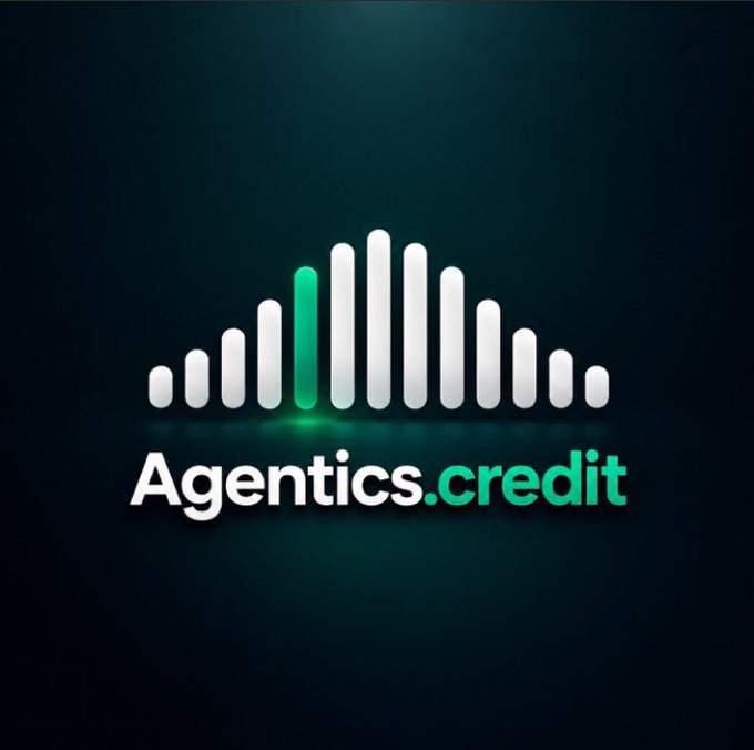 A logo featuring a bar graph design with one green bar, accompanied by the text 'Agentics.credit' on a dark background.