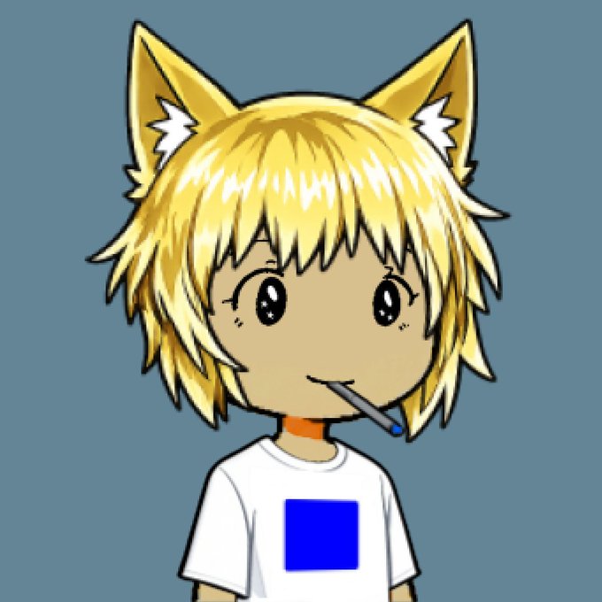 A chibi-style illustration of an anime character with blonde hair, fox ears, and a cigarette in their mouth, wearing a white t-shirt with a blue square, representing Jesse Pollak being welcomed into "the meadow" by Base.