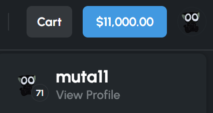A screenshot showing a cart button with $11,000.00 alongside the username "mutall" and their profile, with a notification badge of 71—appearing to document an accidental wallet address exposure tied to a PackDraw purchase.