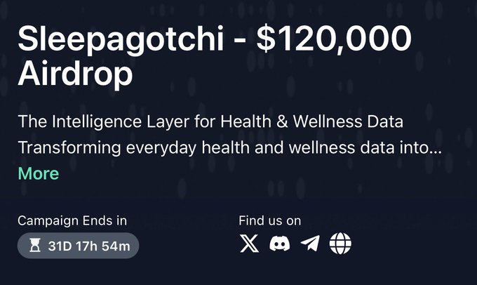 The image has a banner at the top that reads "Sleeping gotchii - $120,000 Airdrop". Below this are several buttons indicating different things about the product including the price of the product, that it's a Kickstarter campaign, and some benefits like being able to make money in return for promoting the product. The image is dominated by text which provides a description of the product.