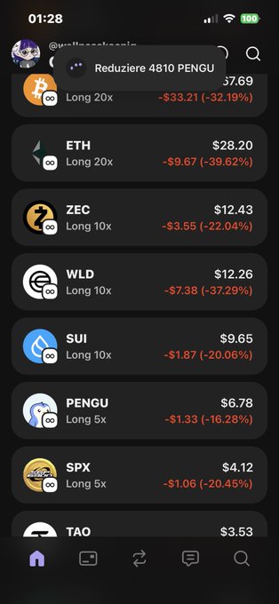The image shows an iPhone screen with various icons for different cryptocurrencies, including Bitcoin, Ripple, Etherium, Litecoin, ZEC, WLD, SUI, SPX, Long 10x, and TAD. The screen also displays some price information about these digital currencies. In the surrounding text, there is a post about liquidation, which appears to be related to the crypto market or cryptocurrency news.