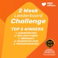 An orange promotional graphic for '2 Week Leaderboard Challenge' with 'TOP 5 WINNERS' text.