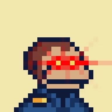 Pixel art image of a person wearing a red bandana covering their face and glasses, in a style reminiscent of classic video game characters.