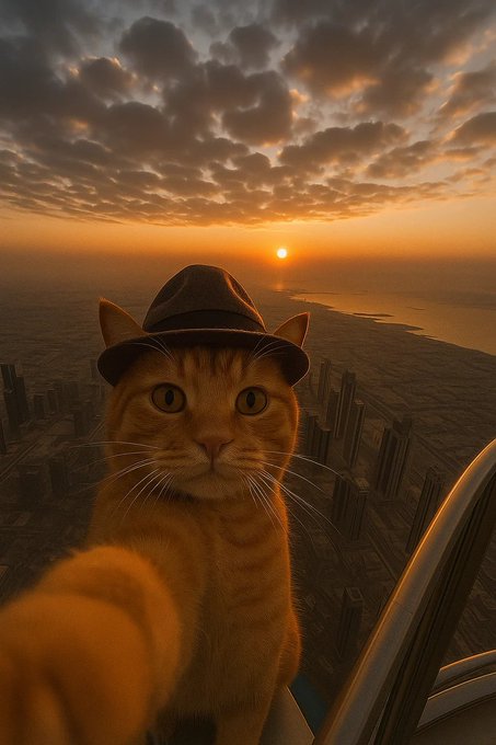 An orange tabby cat wearing a small hat takes a selfie from a dizzying height above a coastal city at sunset, looking both bewildered and unbothered.

The image captures the absurd "height" of the situation—much like the post's bewildered tone questioning the logic behind people FOMOing into one questionable BSC token (TỤT) and then blindly chasing another (CẸT) without any clear thesis.