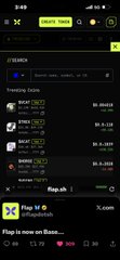 A screenshot of the Binance cryptocurrency exchange app displaying a leaderboard for futures trading with various user rankings and rankings titled 'Flap' appearing at the bottom.