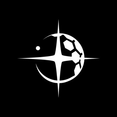 A minimalist black and white logo featuring a stylized four-pointed star overlapping a crescent moon shape that contains geometric patterns resembling a globe.