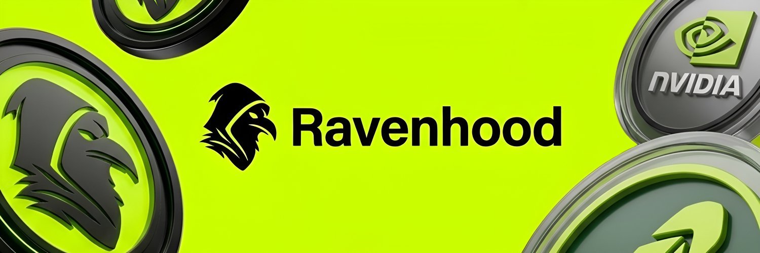 A green graphic featuring the black logo and text 'Ravenhood' alongside 3D-rendered NVIDIA logos.