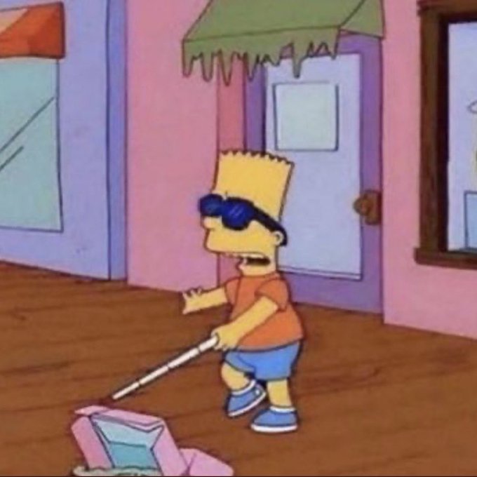 Bart Simpson wearing blue sunglasses vacuums the floor with exaggerated enthusiasm, as if aggressively "cleaning up" meme opportunities. The image humorously relates to the caption by depicting the crypto figures overreacting and trying to clear out organic memes before they can spread.