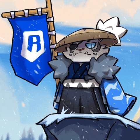 The image features a cartoon character dressed in traditional Japanese clothing, standing atop a snowy mountain with a flagpole nearby. The character appears to be wearing a hat and holding a flag that has the letters "R" and "J" on it. The background of the image is filled with snow-covered mountains under a cloudy sky.

The post reads: "Bring back Jin $ron @Jihoz_Axie @Ronin_Network". This message seems to be related to the character in the image, possibly referring to their origin or a specific event involving them.