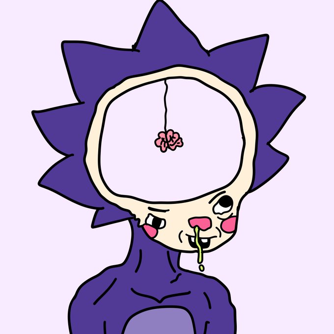 A purple cartoon creature with spiky hair, an exposed brain, and drool dripping from its mouth is shown drooling over the implied airdrop mentioned in the post. The image humorously depicts the community's eager, brainless enthusiasm at the prospect of receiving 20% of the token supply.