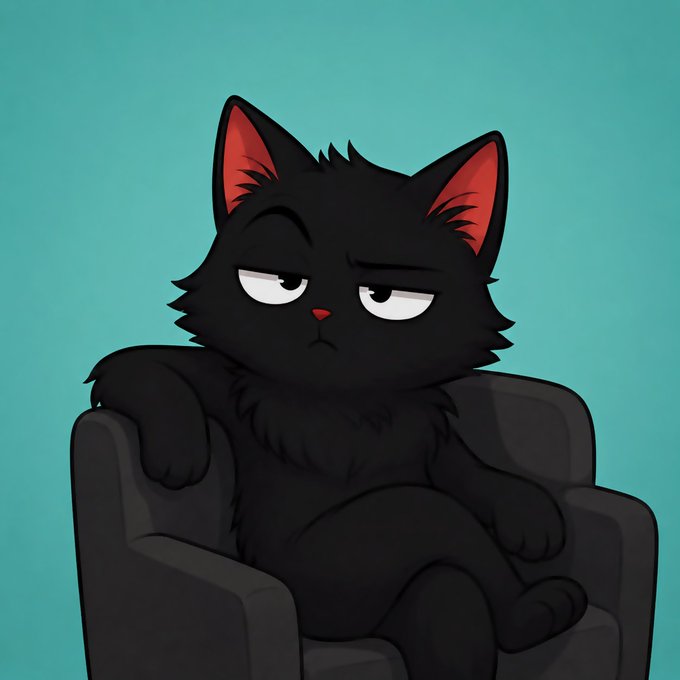The image features a black cat sitting on a chair with one paw up, giving an impression of being unwell or unhappy. The cat has a sad expression on its face as if it's not happy about something. The background color is blue, which contrasts with the black fur of the cat and adds to the overall mood of the image. The caption below the image reads "NOK has arrived. A black cat with one expression and unlimited reasons for it. He stares. He judges. The name explains the rest: Not Ok."