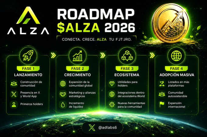The image features a poster for the ALZA $SALZA 2026 project, which aims to create an ecosystem that connects people with cryptocurrency projects. The poster includes a map of the world with green and yellow colors representing different countries, symbolizing the global nature of the project. There are also icons on the poster depicting various aspects of the project, such as a rocket ship, a globe, and a building. The text on the poster highlights the importance of community growth, expanding liquidity, and creating an ecosystem that elevates the future of cryptocurrency projects.