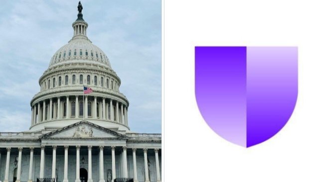 The image shows the U.S. Capitol building alongside a purple shield logo, visually symbolizing the crypto industry's coordinated advocacy reaching lawmakers one million times in support of the CLARITY Act for clearer digital asset regulation.