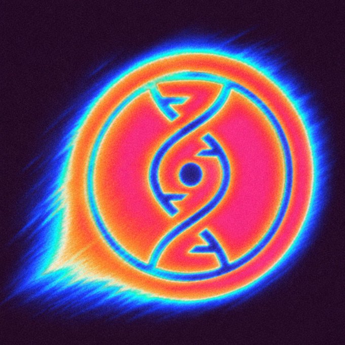 A glowing, fiery "@" symbol radiates intense orange and red heat with electric blue flames bursting from its edges against a black background, visually capturing the post's playful warning about something "heating up" and the instruction to "stay cool CT."