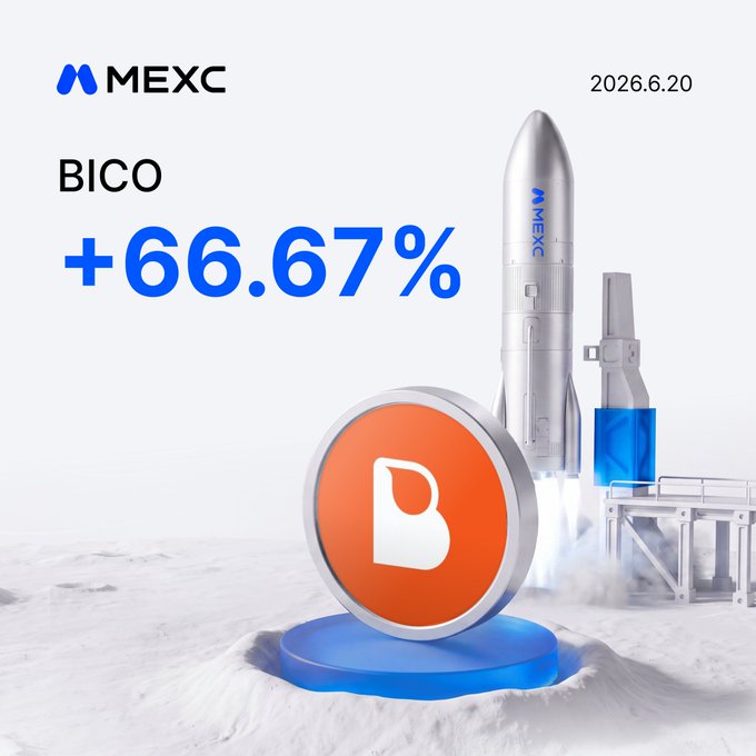 The image features a white background with blue text, including the following sentences: "MEXC", "Mooning", "Trade", and "Exchange". The main visual element is an advertisement for a cryptocurrency called BICO, which has been launched by BICO. In the scene, there are two rockets, one silver and another red and white, positioned at different locations within the image. The first rocket is in the left foreground of the photo, while the second rocket appears closer to the middle background area. The text on the image indicates that the cryptocurrency's trade price has increased by 67%.