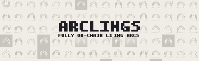 A pixel-art style banner displays the text 'ARCLI NGS' and 'FULLY ON-CHAIN LI IMG ARCS' against a repeating pattern of small character sprites on a light background.
