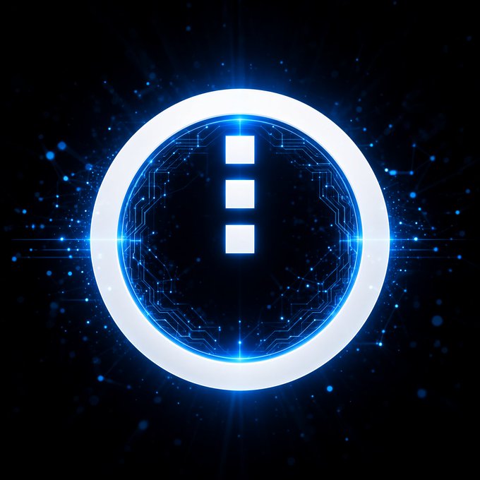 This image features a glowing, circular logo with three white squares stacked vertically inside, set against a dark background with blue circuit-like patterns and glowing particles. The logo represents the $NIGHT token, which generates DUST for network usage, ensuring predictable costs and enabling developers to sponsor users.
