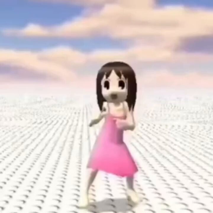 The image features a cartoon girl wearing a pink dress, dancing on a white surface with her arms raised high above her head. The background of the image shows a sky filled with clouds, giving the impression that she's dancing under a cloudy sky. There is also text in the image that reads "focus on what is in the image and how it relates to the post".