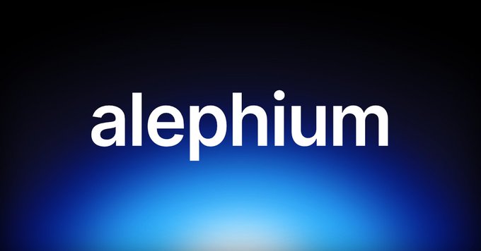The word 'alephium' is displayed in lowercase white text against a dark blue background with a bright blue glow.