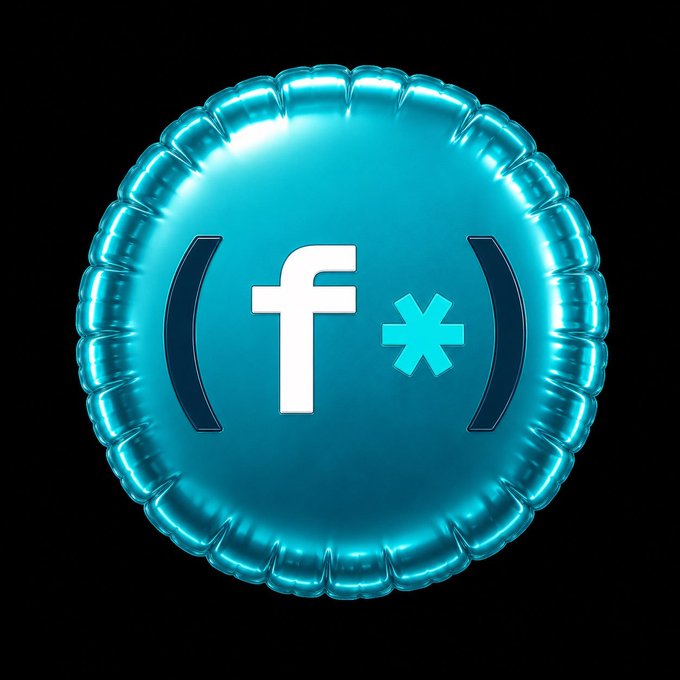 A stylized 3D rendering of a cyan balloon-like sphere featuring the letters 'f*' in parentheses against a black background.