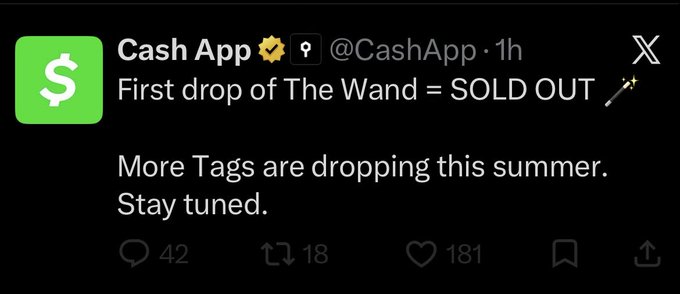 The text in the Twitter post seems unrelated to any objects or people, as indicated by the caption "didn't take long". This could be a way of emphasizing that an object (like a hashtag) was captured quickly without having gone through several editing processes like a photograph would have. The image itself is not relevant to the subject matter of the post, which focuses on cashapp and tag sales, so it serves as an unrelated detail in the context.