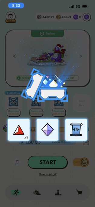 The image shows a phone screen with an app icon displayed, which appears to be a game or puzzle. The main focus of the image is a blue square containing three icons representing different levels within the game. The first level has a red triangle, the second level features a purple diamond, and the third level displays a white rectangle. The background color of the screen is light green, providing contrast for the icons.