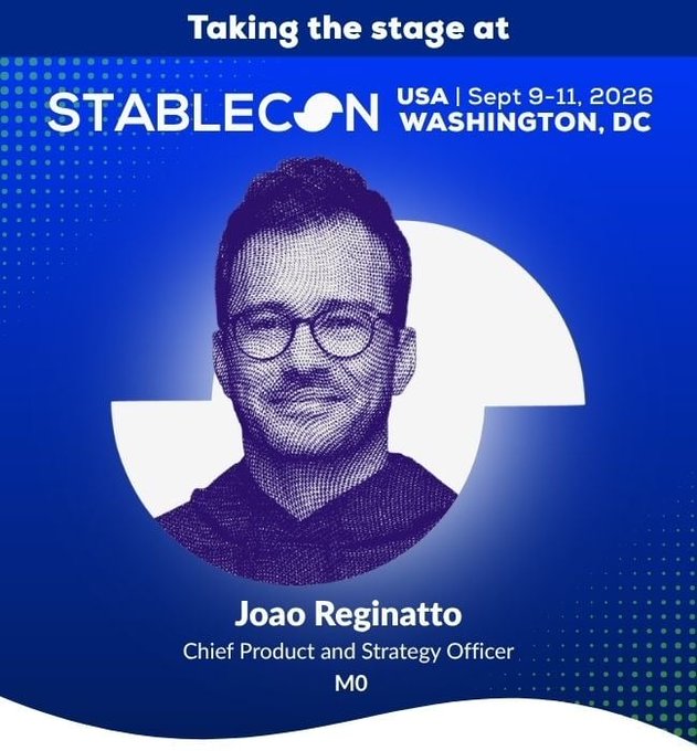 Stablecon USA announcement featuring Joao Reginatto, Chief Product and Strategy Officer at M0, taking the stage at the September 9-11, 2026 conference in Washington, DC.