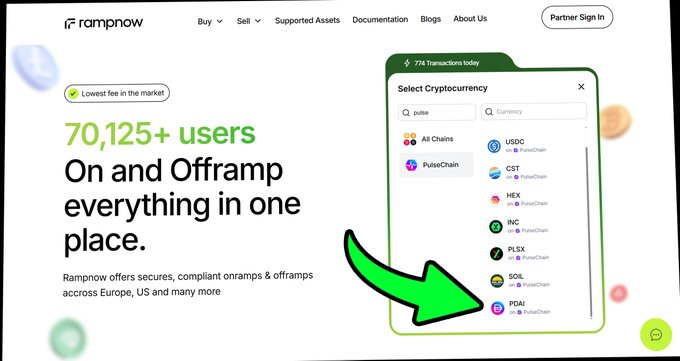The image shows a screenshot of a website called "Rampnow" with a green background, displaying information about Offramp and its offerings for users. The main focus of the image is an advertisement that highlights the support offered by Offramp in one's place.