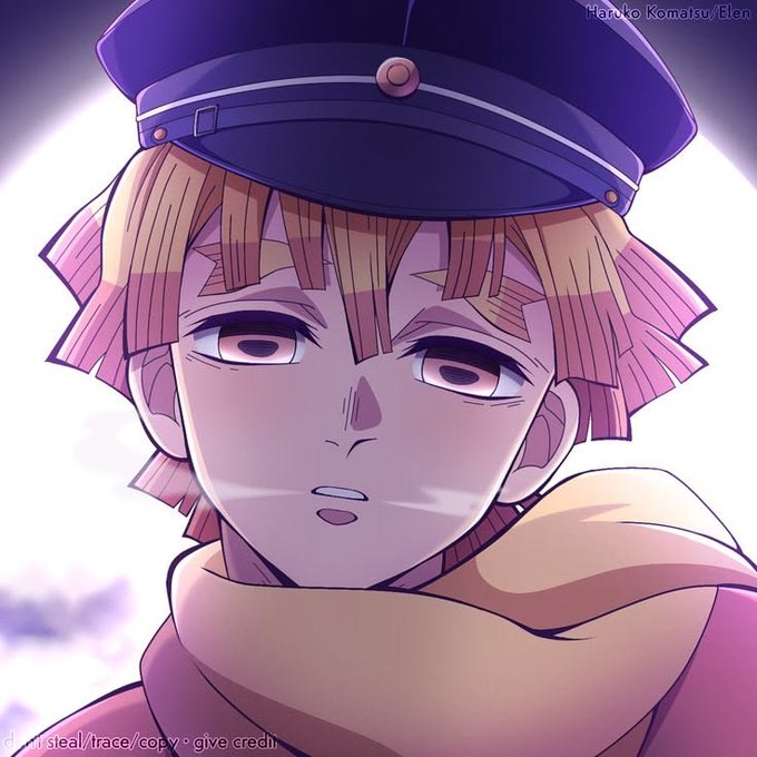 An anime-style illustration of a character with pinkish-blonde hair wearing a blue cap and tan scarf, credited to 'Haruko Komatsu/Elon' in the top right corner.