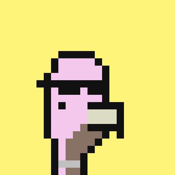 A minimalist pixel art illustration of a pink character wearing a black hat, set against a solid yellow background.