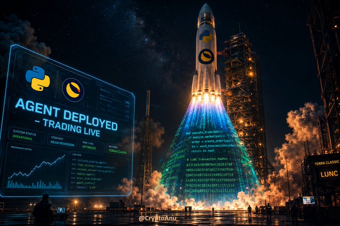 The image shows a rocket launch with a large white and blue depiction of Bitcoin written on its back. Alongside this scene, there's a post about building an app for the $LUNC community. This suggests that someone might be looking into creating tools or services related to cryptocurrency or trading for the $LUNC community, focusing on Bitcoin specifically. The content within the image serves as inspiration and potentially informational material for those interested in developing applications or other projects connected to the world of cryptocurrencies.