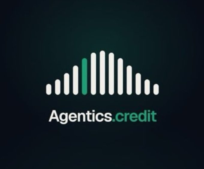 A logo featuring vertical bars resembling a sound wave or signal pattern, with "Agentics" in white and ".credit" in teal on a dark background.