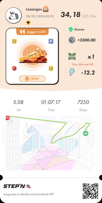 "StepN" is written at the bottom of the image, which is a part of an app that tracks daily steps taken by users. The app displays information about the user's progress towards their step goal for the day, including the number of steps taken, calories burned, and distance traveled.