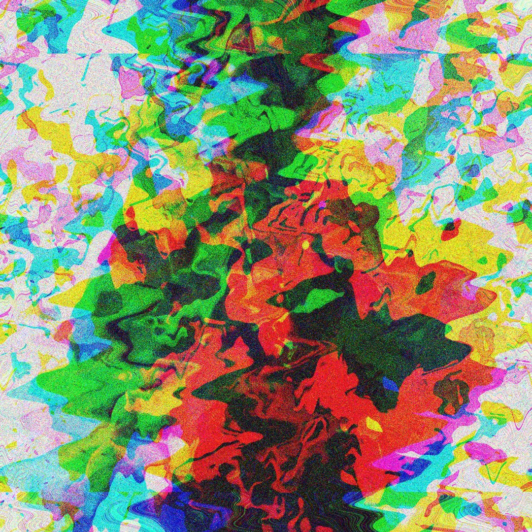!!!IMAGE!!! is a vibrant and abstract digital art piece, featuring a chaotic blend of colors and shapes that appear to be floating or swirling together.